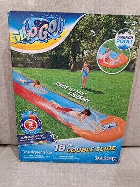 Bestway H2O GO! 18 Feet FUN Double Water Slide Drench Pool Ages 3+ Brand New